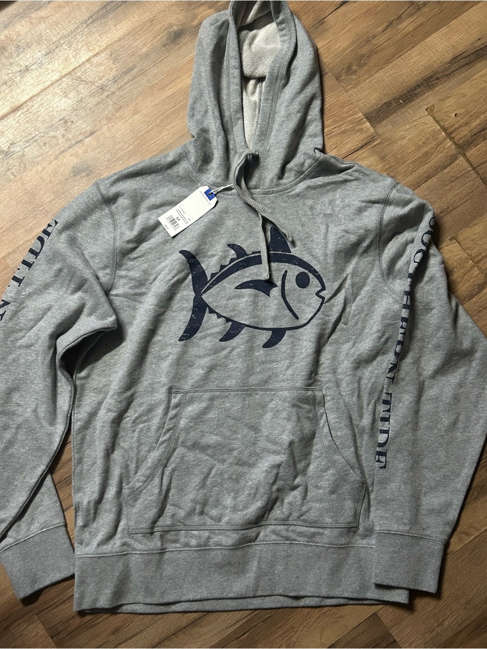 Southern Tide Hoodie Sweatshirt Mens Medium Gray Fleece Pullover Fish Graphic